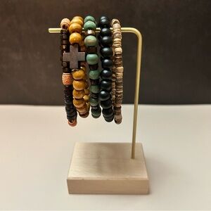 5 Piece Brown Green Black Beaded Bracelet Set